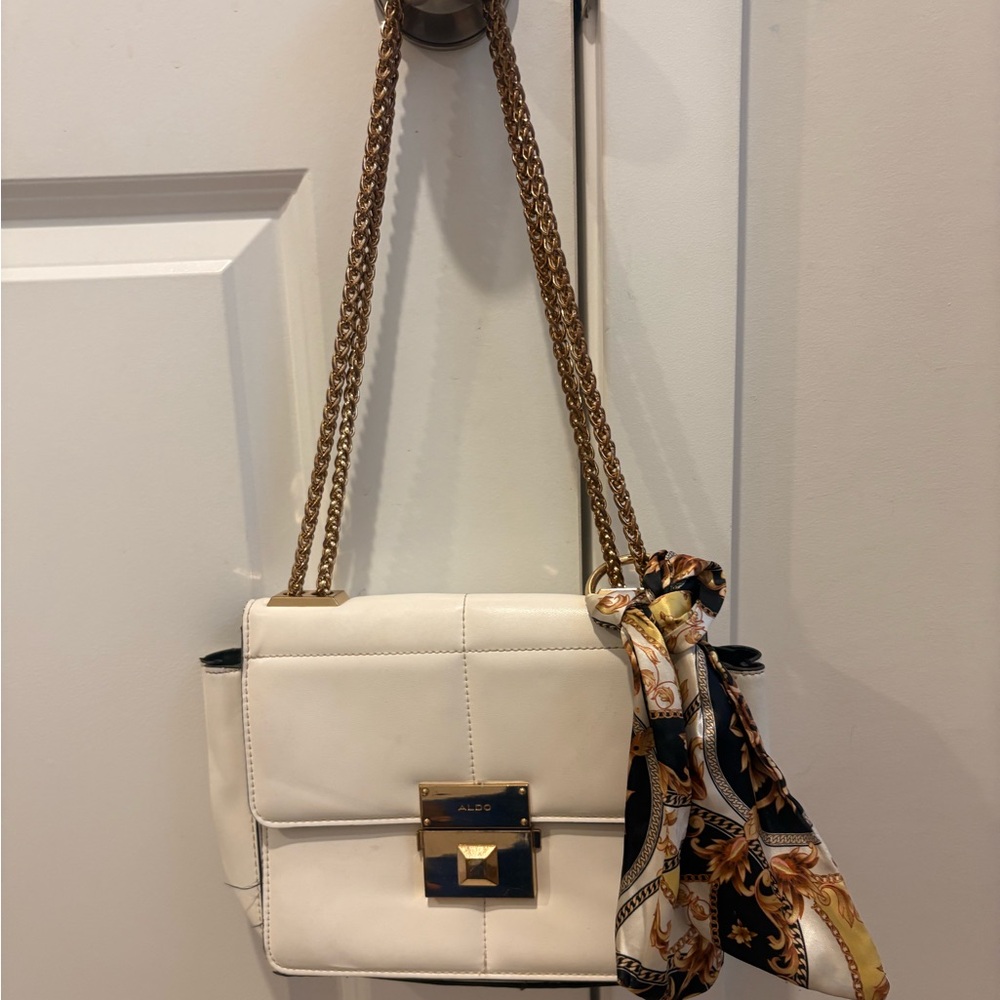 Aldo White and Gold Crossbody Bag with Chain Strap